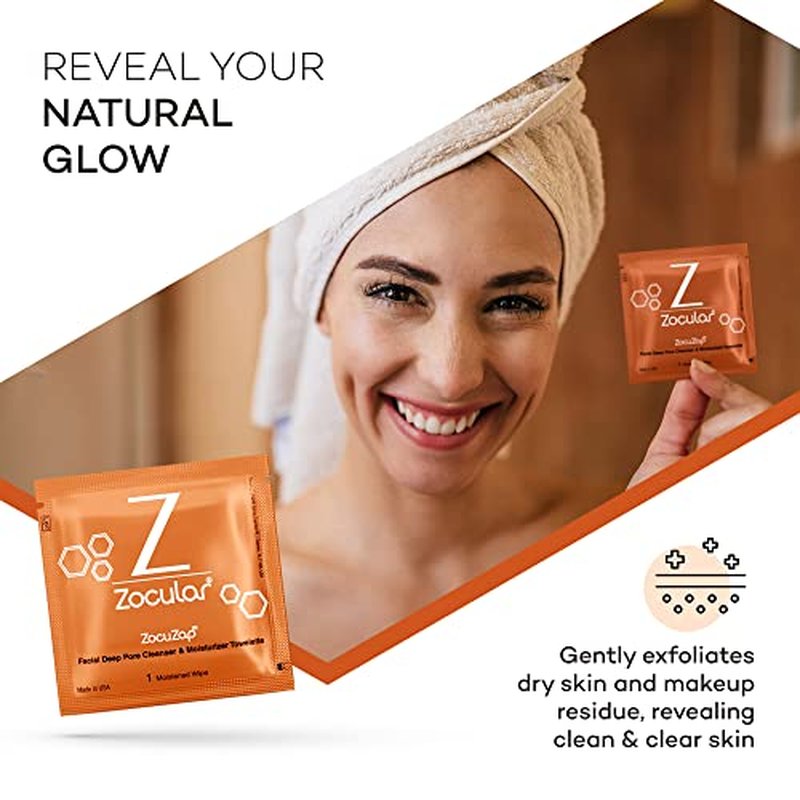 Zocular - ZocuZap Acne Face Wipes - Moisturizing Face Cleansing Wipes for Acne, Makeup Removal, and Exfoliation with Natural Okra Complex for Sensitive, Rosacea Skin - 30/ct