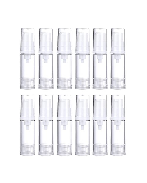 Wresty 12 Pcs Vacuum Lotion Bottles Plastic Empty Airless Pump Bottles Travel DIY Cosmetic Cream Pump Bottles Makeup Foundation Toiletries Liquid Vacuum Container (5ml)