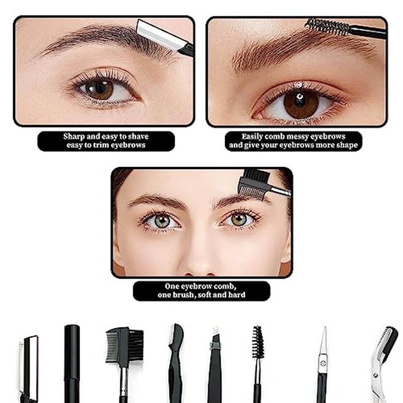 8PCS/SET Professional Eyebrow Shaping Grooming Kit - Beauty Tools Set with Leather Bag Eyebrow Grooming Kit for Women & Men, Eyebrow Trimming Kit With Razor Eyebrow Scissors and Brush with Comb