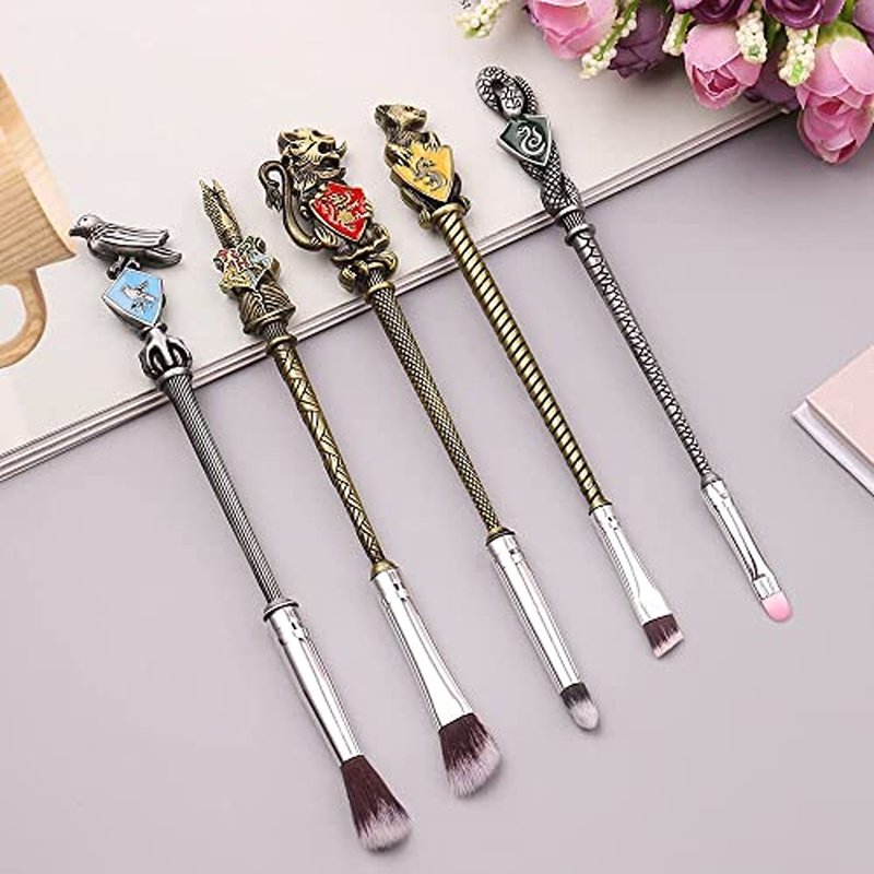【2 Color Options】Metal Wand Gifts Makeup Brushes Set Wi-zard Wand Makeup Brushes Set Make Up Brushes for Women - Brushes Holder Pot Not Included HP_Bronze_5PCS