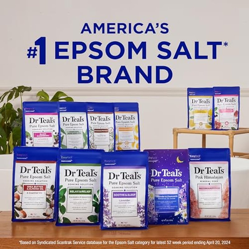 Dr Teal's Epsom Salt Magnesium Soak, Salt Stress Relief with Ginseng & Ginger Essential Oils, 3 lbs (Pack of 4)
