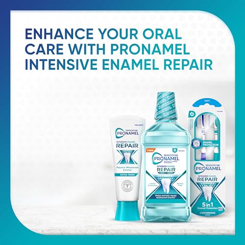 Sensodyne Pronamel Intensive Enamel Repair Alcohol-Free Mouthwash to Help Actively Repair Enamel and Protect Against Cavities, Extra Fresh, 3 x 16.9 fl oz