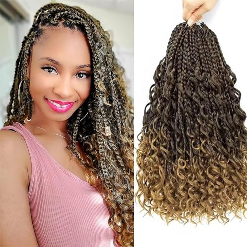 Goddess Box Braids Crochet Hair With Curly Ends 8 Packs-12Inch 1B/27 Crochet Hair for Black Women Bohomian Crochet Box Braids (1b/27, 12inch)