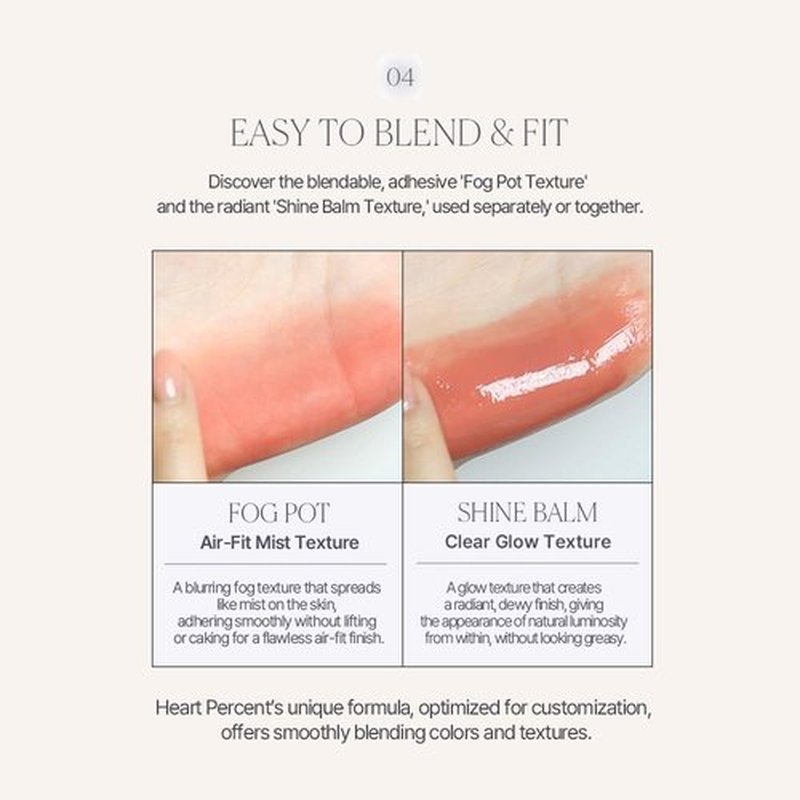Heart Percent Dote On Mood Custom Lip & Cheek, Matte (Fog Pot) + Glow (Shine Balm) Dual Type Multi-use Blush & Lip Tint [#06. Bare Nude]