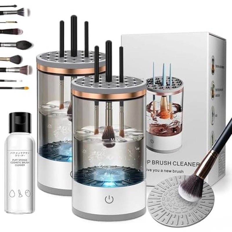 The Cozy Luna Brush Cleaner, Automatic Electric Makeup Brush Cleaner, Beauty Swirl Cosmetic Brush Cleaner, Deep Spinning Cleaning, suitable for All Makeup Brush Size (Charging,2PCS White)