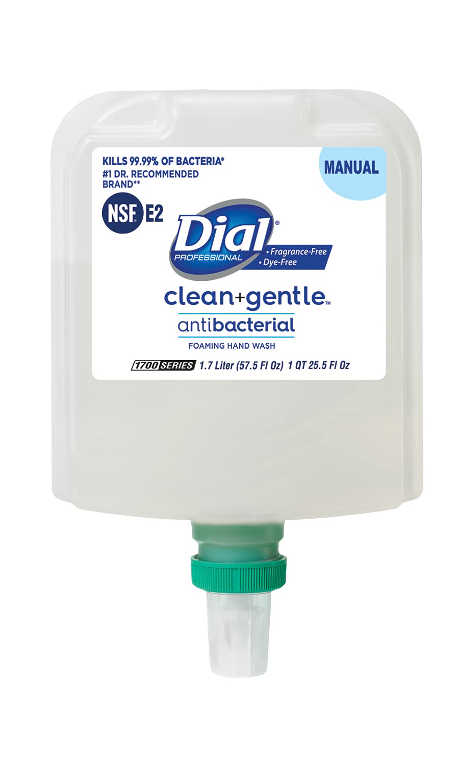 Dial Clean + Gentle Antibacterial Foaming Hand Wash, Fragrance and Dye-Free, 1700 Universal Manual, 1.7L Dispenser Refill (Pack of 3)