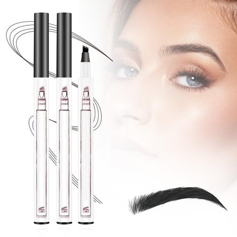 2 PCS Eyebrow Microblading Pen, 2025 New 3D Waterproof Magic Eyebrow Pencil 4 Tipped Precise Brow Pen, Long-Lasting Fine Stroke Microblade Eyebrow Pencil for Natural Makeup (Black)