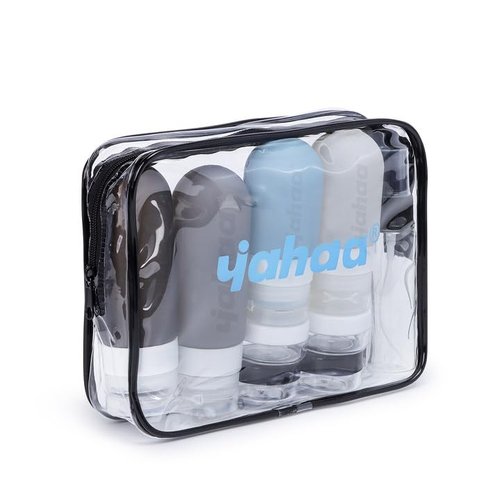 yahaa 18 Pcs Travel Size Toiletries Set,Leak Proof Squeezable Silicone Travel Bottles for Shampoo and Conditioner,TSA Approved Travel Essentials Accessories,Black Pack