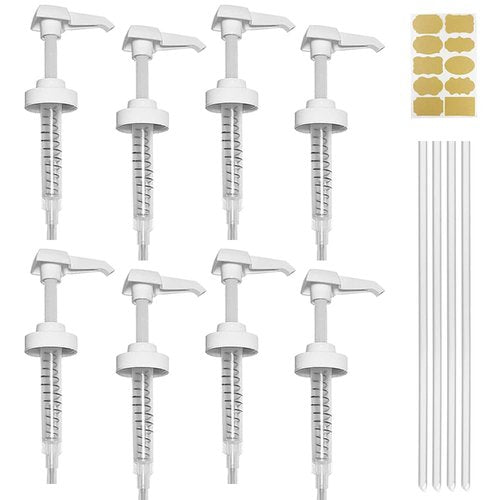 8 Pack Gallon Jug Pump Dispenser 38-400 White Pump for Gallon Jug Dispensing - 7cc Lotion Gallon Shampoo Pump Top Replacement, Fits 1 Gallon Bottle 64oz 128oz Hand Sanitizer Containers, Plus Labels