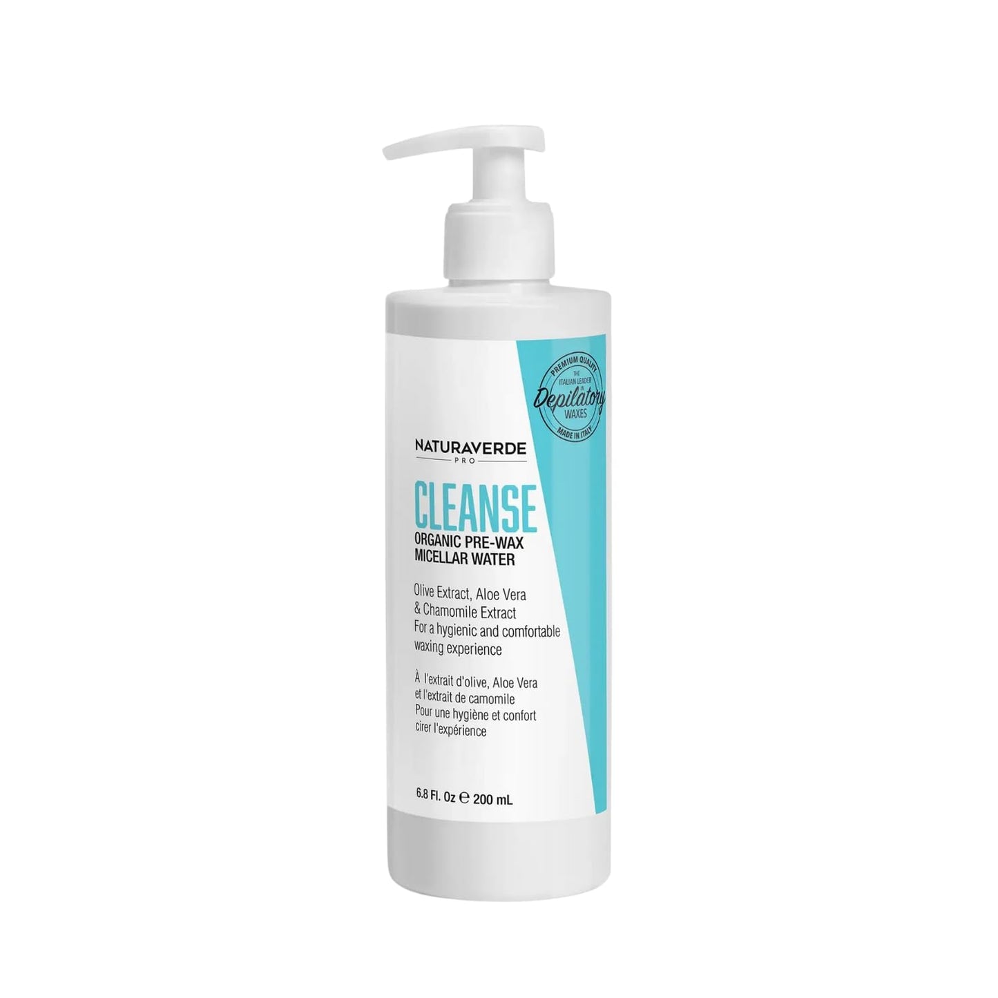 NaturaverdePro Cleanse Organic Pre Wax Micellar Water, Makeup Remover Facial Cleanser Skin Care Prep for Hair Removal, Added Chamomile Aloe Vera - 6.8 oz