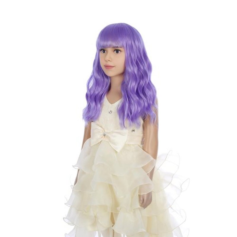PATTNIUM Kids Purple Wig Short Wavy Wig with Bangs Girls Purple Wig Synthetic Cosplay Halloween Party Costume Wig (Light Purple)