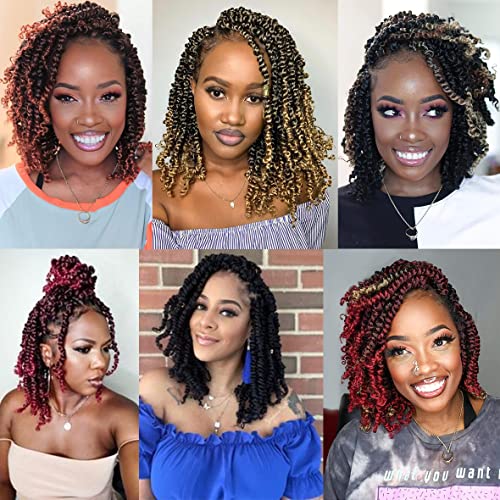 ZRQ Goddess Passion Twist Hair with Curly End 14 Inch Pre Twisted Passion Twist 8 Packs Ombre Red Pre Looped Short Boho Style Crochet Braids Hair Extensions for Women