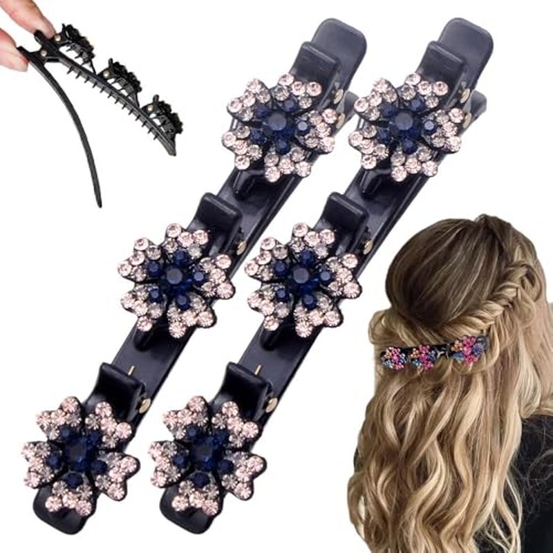 4Pcs Sparkling Crystal Stone Braided Hair Clips, 2025 New Crystal Stone Braided Hair Clips Women Hair Accessories for Styling Sectioning, Braided Hair Clips for Women (Colors-4pcs)