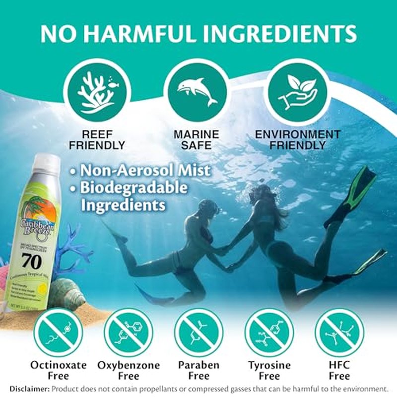 Caribbean Breeze Continuous Tropical Mist SPF 30 Sunscreen Spray, Reef Safe Sunscreen Spray, Up to 80 Minutes Water Resistant Spray, 5.5 Ounces