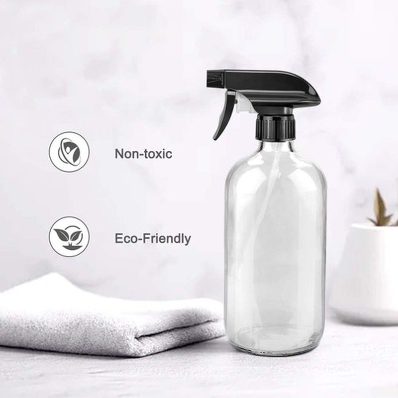 Worldgsb Glass Spray Bottles, 16oz Clear Glass Spray Bottles with Labels & Adjustable Nozzle, Reusable Containers for Cleaning Solutions, BBQ, Food, Plants, Alcohol, Essential Oils(2 Pack)