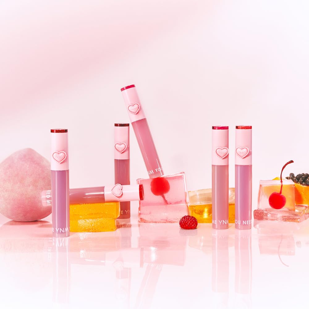 YNM Heart Jelling Tint, STRAWBERRY JELLING, Silicone Lip Brush Included, K-Beauty, Non-Sticky, Moisturizing, Smudge-Proof, Korean Lip Tint, Long-Lasting, Vivid Color, 0.09 oz