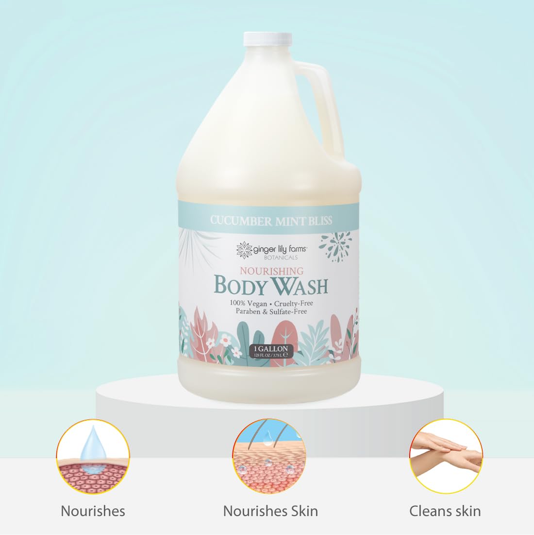 Ginger Lily Farms Botanicals Nourishing Body Wash, 100% Vegan & Cruelty-Free, Cucumber Mint Bliss Scent, 1 Gallon (Pack of 4)