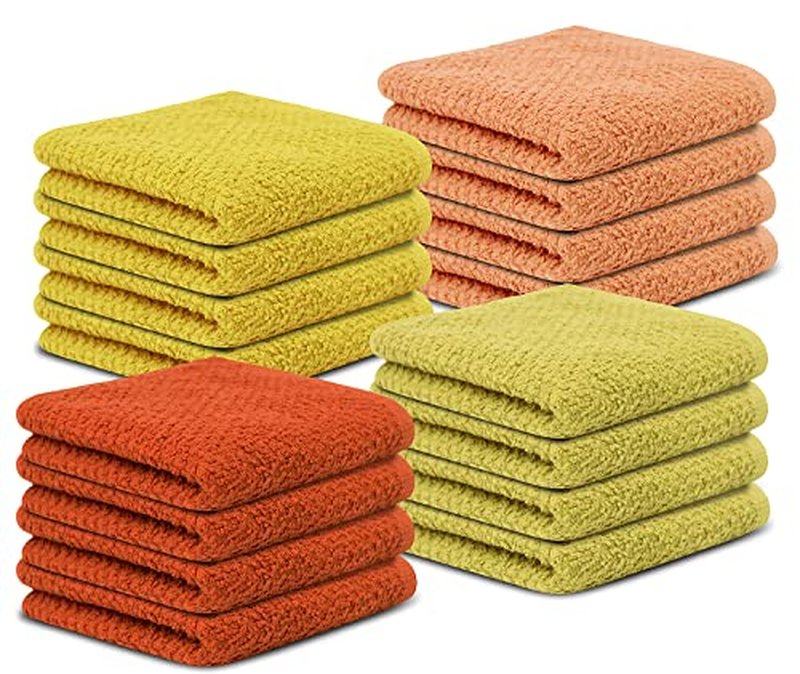 Tukasa Linens 16 Pack Cotton Washcloths for Body and Face, 12x12 Inches, Multipurpose Lightweight Wash Clothes Face. Highly Absorbent - Travel Bath Towel (Orange Yellow Family)
