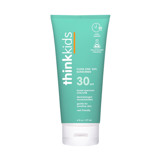 Thinkkids SPF 30 Mineral Sunscreen for Kids - Natural Vegan Clear Zinc Oxide | 6 fl oz, Water Resistant UVA/UVB Protection