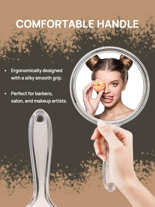 OMIRO Hand Mirror, Double-Sided Handheld Mirror 1X/3X Magnifying Mirror with Handle, Set of 2 (Clear)