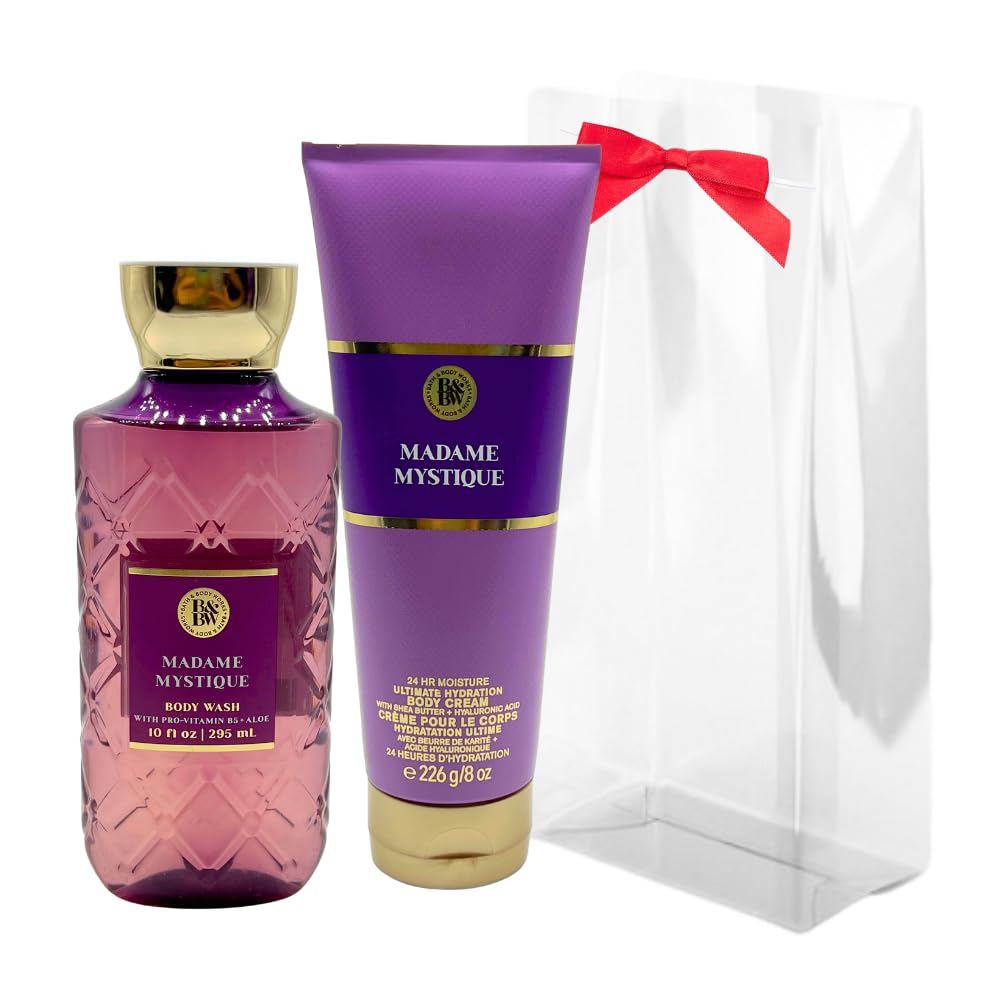 Bath & Body Works MADAME MYSTIQUE Ultimate Hydration Body Cream & Body Wash 2-piece Gift Set with a Red Bow for Holidays - Full Size