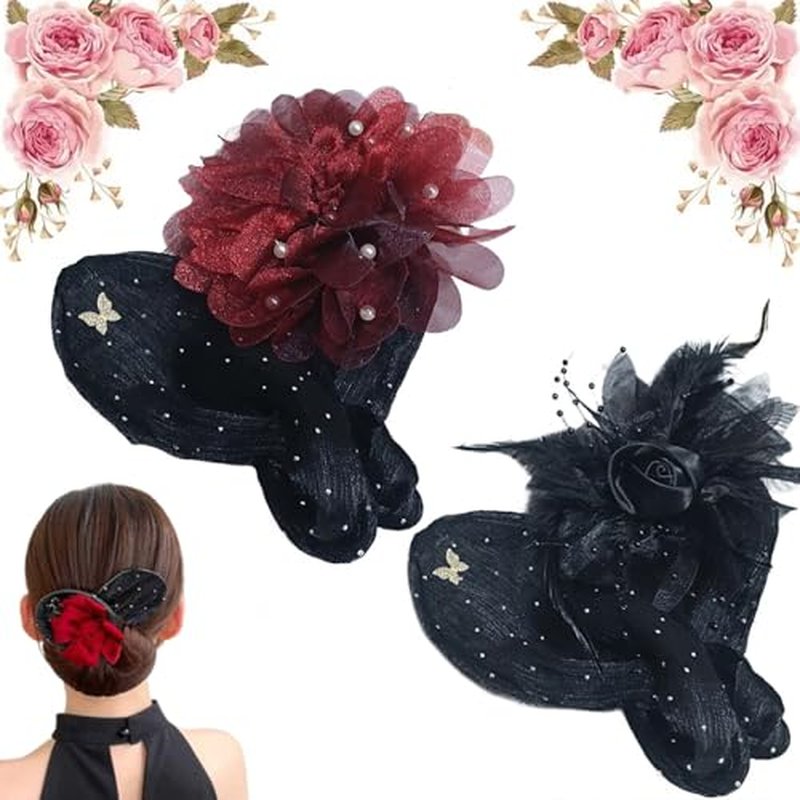 HUIQINGLI Characterh Character Hair Accessories, Insstyle Full Star Flower Hair Accessories, Women Hand Embroidered Flowers Deft Bun, Lazy Hair Curler (2PCS-G)