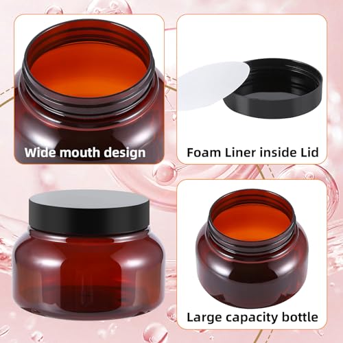 48 Pack 8 Oz Plastic Containers With Lids and Waterproof Label BPA Free - Refillable Transparent Cosmetic Containers for Body Butter,Sugar Scrubs,Cream,Lotions,Candy,Bath Salt (48, Brown)