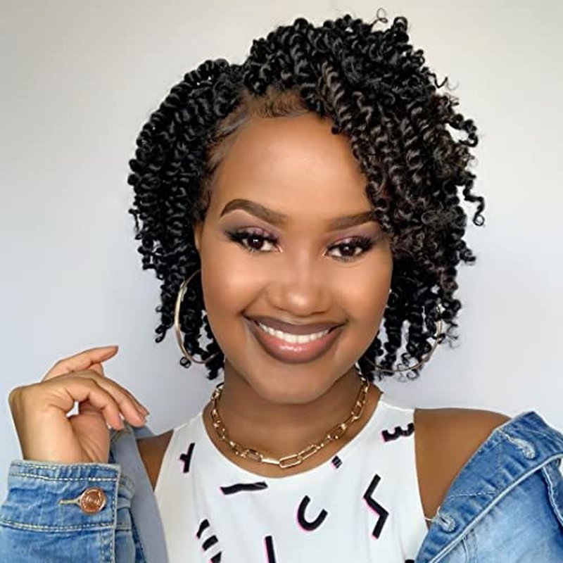 WUDAS Short Passion Twist Hair 8 Inch Pre-twisted Passion Twists Crochet Hair Jet Black Pre-looped Synthetic Crochet Braids (7 Packs,1#)