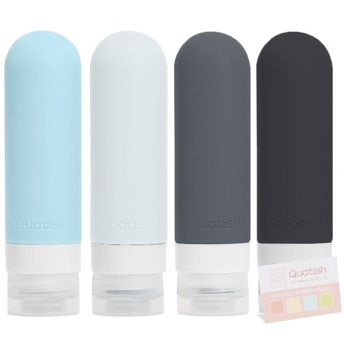 Quatish Travel Bottles for Toiletries【Original Patented】, 3 oz Tsa Approved Leak Proof Travel Size Containers, Silicone Shampoo and Conditioner Bottles, 4 Pack Travel Size Bottles, Grey