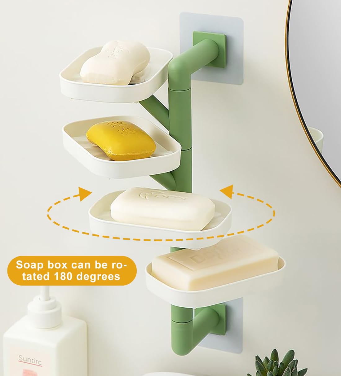 Soap Holder, 4-Layer Rotating Bar Soap Holder with Self Draining, No Drilling Wall Mounted Soap Dish for Shower, Bathroom, Tub and Kitchen