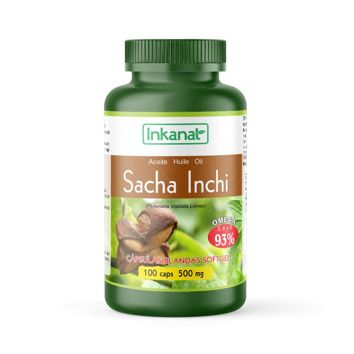 INKANAT Sacha Inchi Oil Capsules 100 x 500 mg – Cold Pressed Sacha Inchi Seed Oil – Natural Omega 3, 6 & 9