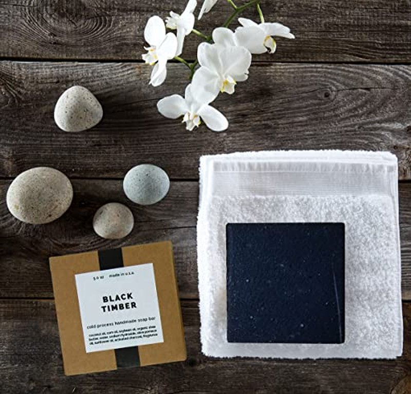 Missamé Cold Processed Handmade Soaps in Unisex Fragrances, 3 Pack Full Size Bars, Made in USA (Black Timber)