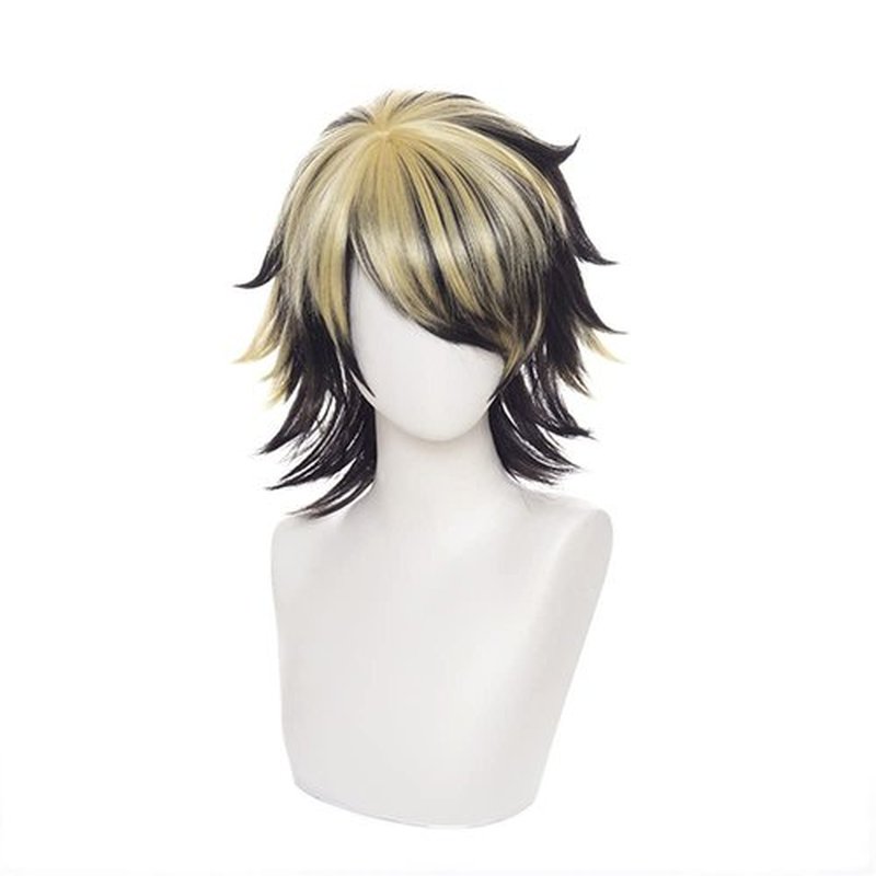 Mystylecos Kazutora Hanemiya Cosplay Wig Short Black Mix Yellow Wavy Wig Anime The Way of Rebirth Wig
