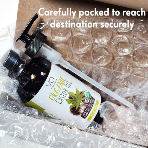 VITAL AFFAIR Castor Oil Organic Cold Pressed Unrefined Glass Bottle- USDA Certified Organic Castor Oil For Castor Oil Pack Wrap-Castor Oil For Skin, Hair Growth, Eyelashes, Eyebrows & Nails-8 Fl Oz