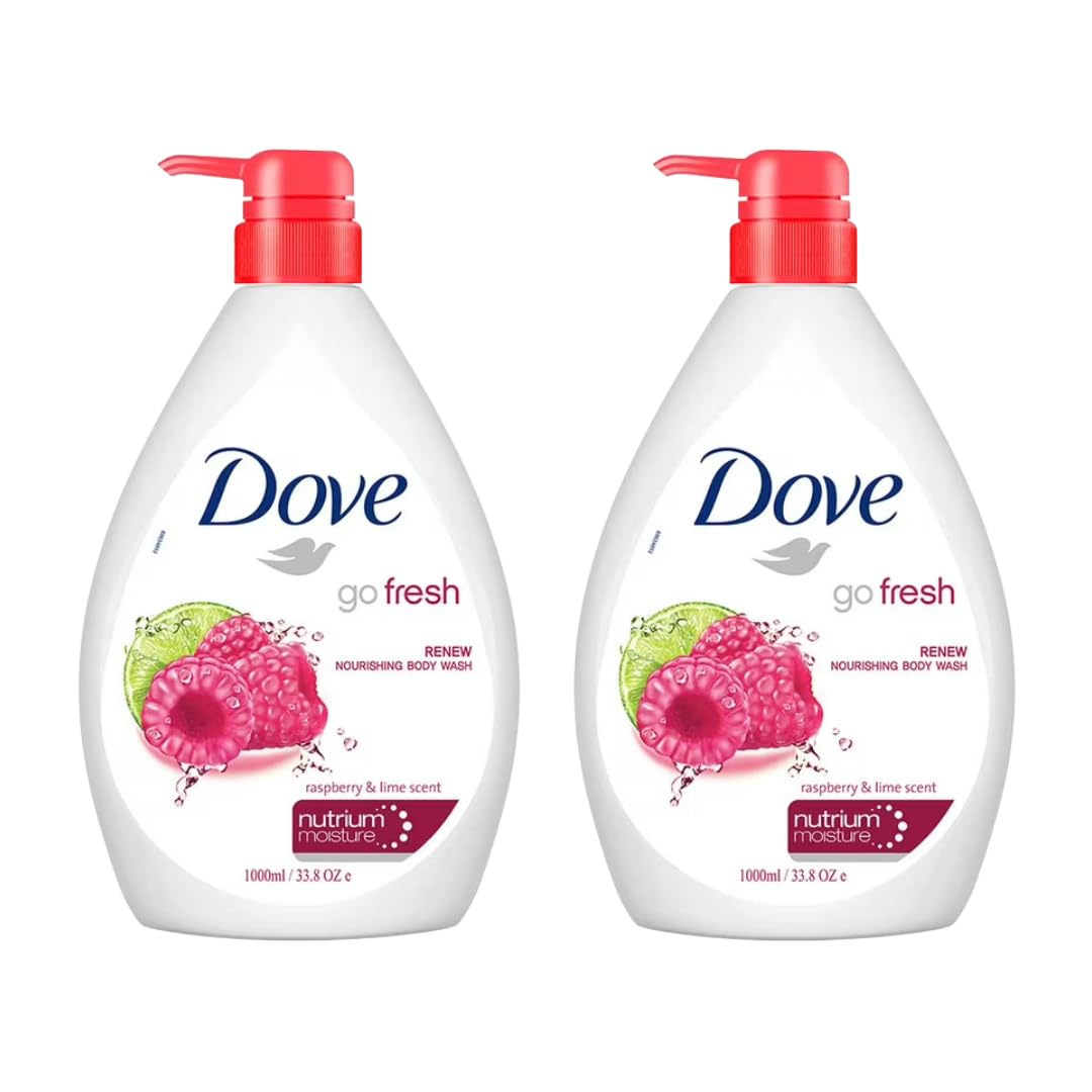 Dove Body Wash Nourishing Go Fresh Raspberry & Lime Scent 1000ml | Refreshing Shower Gel for Soft, Smooth & Hydrated Skin | Fruity Scent Moisturizing Body Cleanser for Daily Skincare Routine | 2-Pack