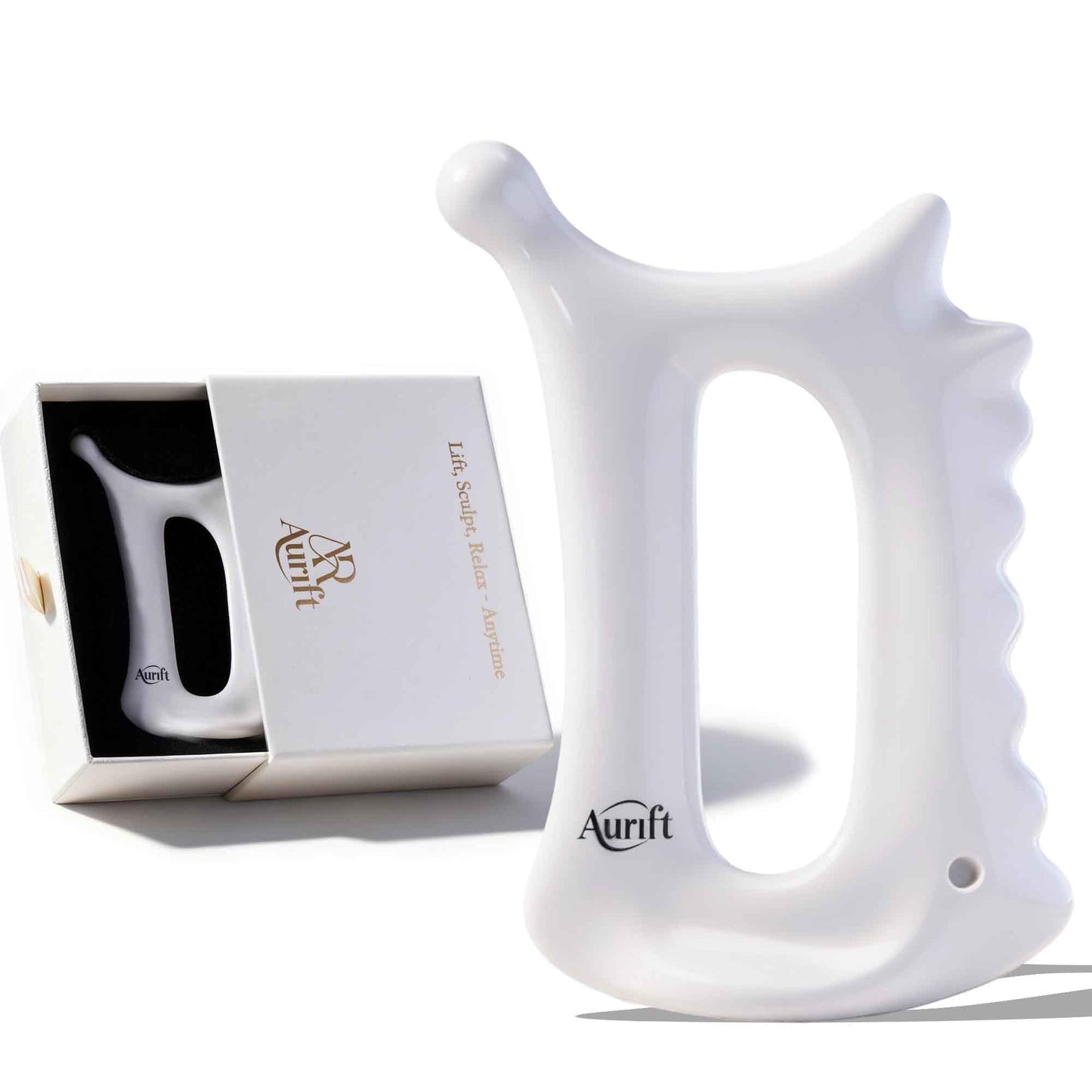 Aurift Ceramic 6‑in‑1 Gua Sha Tool for Face & Body, Jawline Sculpting, Double Chin Reduction, Lymphatic Drainage, Trigger Point Manual Massage Tool, Self-Care Gift Box for Women, White