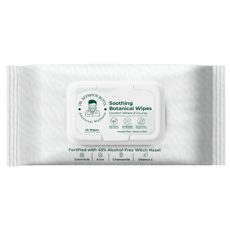 Dr. Seymour Butts Hemorrhoid Care Wipes – 45% Witch Hazel, Aloe Vera, Vitamin E & Calendula | Alcohol-Free Soothing Cleansing Wipes for Gentle Comfort and Hygiene – 45 Count