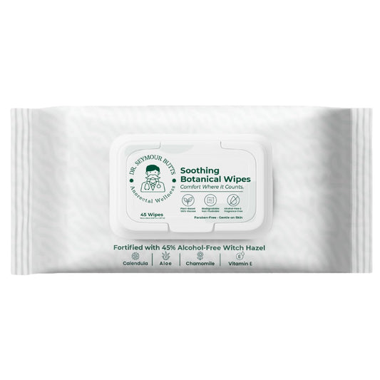Dr. Seymour Butts Hemorrhoid Care Wipes – 45% Witch Hazel, Aloe Vera, Vitamin E & Calendula | Alcohol-Free Soothing Cleansing Wipes for Gentle Comfort and Hygiene – 45 Count