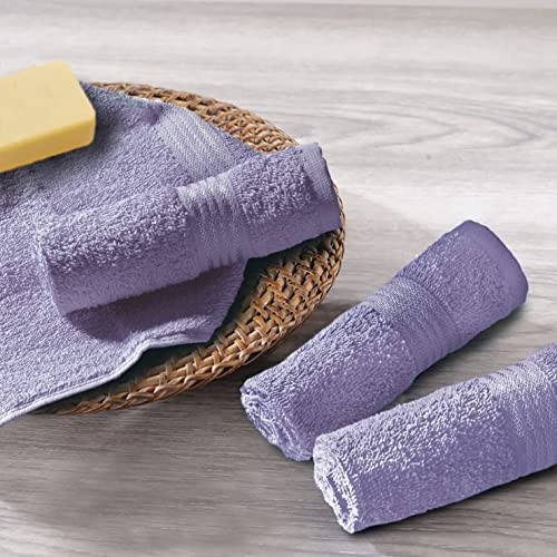 Belizzi Home Ultra Soft Cotton Washcloths, Contains 24 Piece Face Cloths 12x12 inch, Ideal for Everyday use Face Towels, Compact & Lightweight Multi Purpose Washcloths - Purple