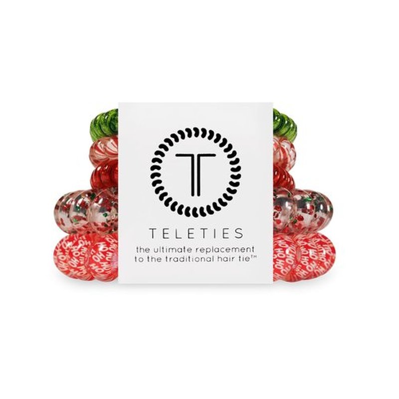 TELETIES - Mixed Spiral Hair Coils - Holiday Collection - Ponytail Holder Hair Ties for Women - Phone Cord Hair Ties - Strong Grip, No Rip, Water Resistant, No Crease - Mixed 5 pack - Rockin' Around