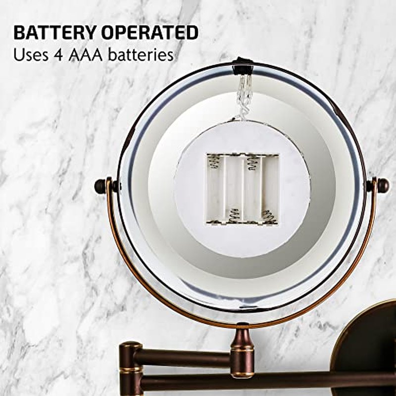 OVENTE 7" Lighted Wall Mount Makeup Mirror with 1X/10X Magnification, Cordless Double Sided Magnifying Round Vanity Mirror, 360° Swivel Design, Extendable and Folding Arm, Nickel Brushed MFW70BR1X10X