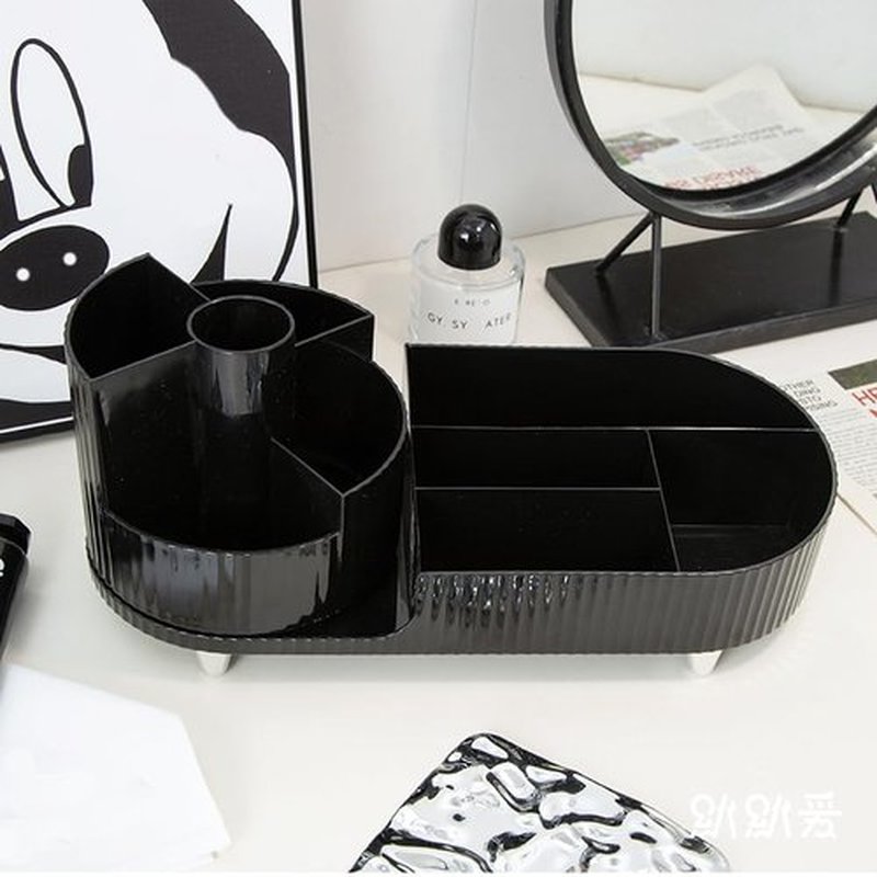 Makeup Organizer Countertop Rotating Makeup Organizer for Vanity Large Capacity Cosmetic Display Case with Makeup Brush Holder Cosmetic Organizer Countertop（Black）