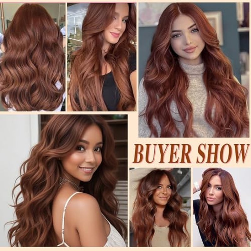 TOZIKA Red Wig Long Copper Red Auburn Wig for Black Women 26 Inch Wavy Wig Natural Looking Synthetic Middle Part Curly Wavy Wig for Daily Party Use Heat Resistant Fiber Wig
