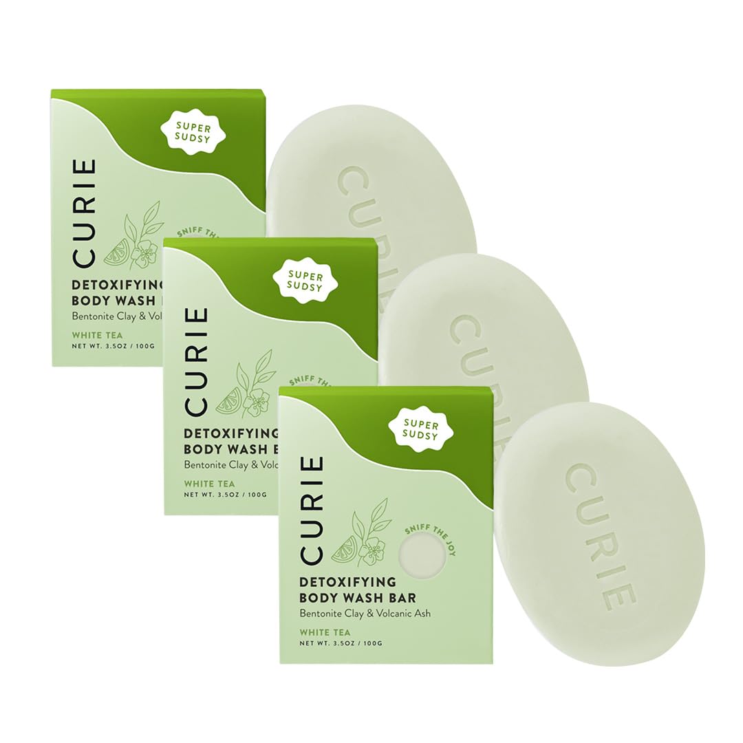 Curie White Tea Detoxifying Body Wash Bar – Sulfate-Free, Vegan Cleansing Bar with Bentonite Clay & Volcanic Ash for Smooth, Refreshed Skin (3PK)