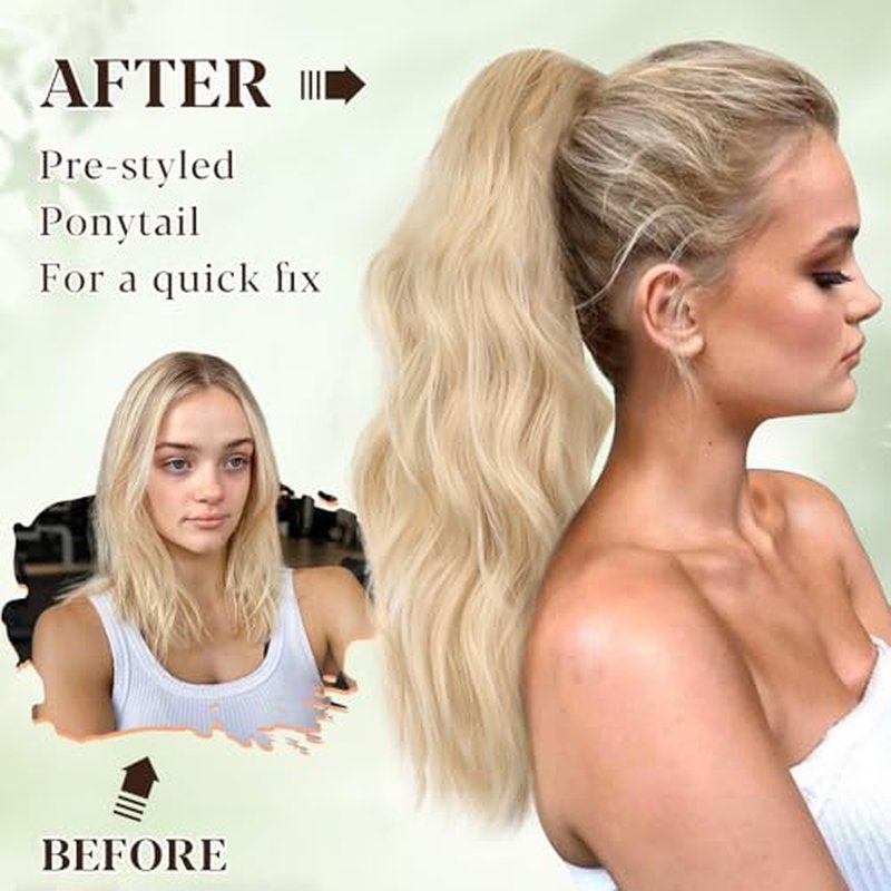 ALXNAN Ponytail Extension,24 Inch Claw Ponytail Hair Extensions for Women，Claw Clip in Long Wavy Synthetic Mixed Blonde Ponytail Extension for Daily Use.