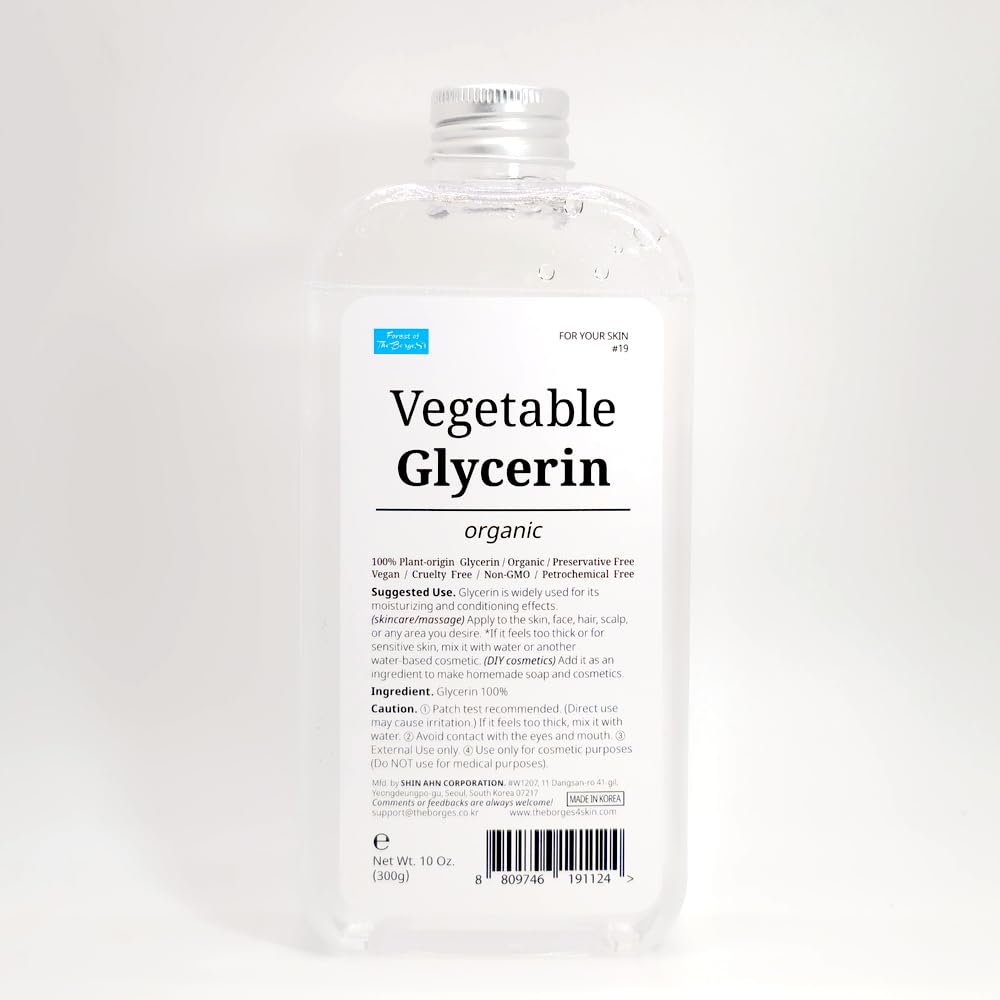FOREST OF THE BORGES'S Vegetable Glycerin, 10 oz. (300g) Organic, Moisturizer for Skin, Scalp, DIY Cosmetics