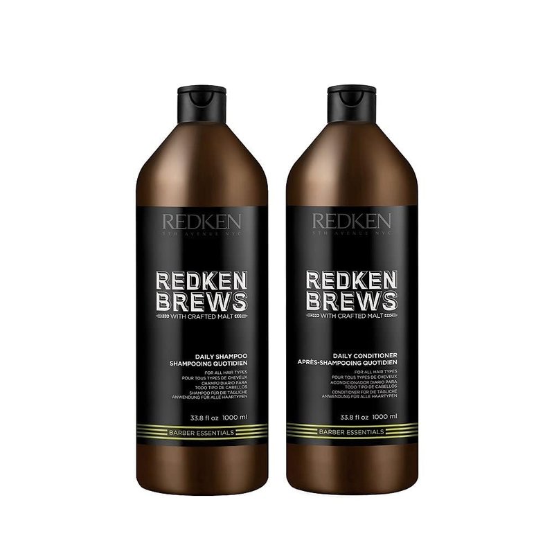 Redken Brews Daily Shampoo & Conditioner Set - Lightweight Cleanser for All Hair Types | 33.8 Fl Oz