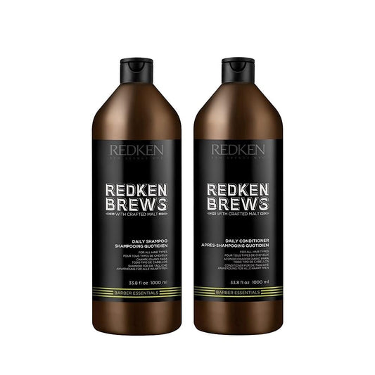 Redken Brews Daily Shampoo & Conditioner Set - Lightweight Cleanser for All Hair Types | 33.8 Fl Oz