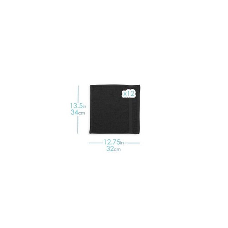 Hearth & Harbor Washcloths 12 Pack - 100% Cotton Washcloth for Body and face, High Absorbent and Soft 13"x13" Body Wash Cloth, Quick Dry - Black Washcloths