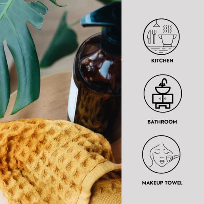 sea me at home Waffle Washcloth Set, 100% Cotton (4 Pcs Washcloth 13x13 inches, Mustard)